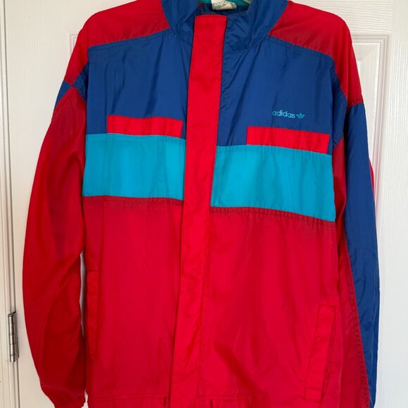 VINTAGE 80s Adidas Windbreaker Lightweight Jacket Mens Colorblock Full Zip - Picture 3 of 7